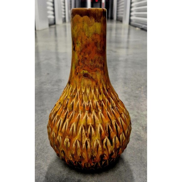 Mid Century Quilted Vase West German Style Ombre Glaze 9 